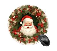 Christmas Holiday Santa Claus Wreath Round Mouse Pad, Non-Slip Rubber Base Waterproof Washable, Computer Mouse Mat for Office Gaming Studying, Premium-Textured Durable Portable Circle Mousepad for Des
