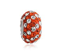 Christmas Holiday Sparkling Red White Candy Cane Striped Crystal Spacer Bead Charm For Women For Teen .925 Sterling Silver Fits European Bracelet