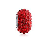 Christmas Holiday Sparkling Solid Red Crystal Spacer Bead Charm For Women For Teen .925 Sterling Silver Fits European Bracelet