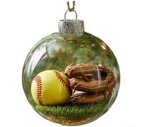 Christmas Holiday Sports Ornament Featuring Baseball Golf Football Patterns Plastic Ball Design for Tree Decoration Acrylic Material Seasonal Decor Item (Softball)