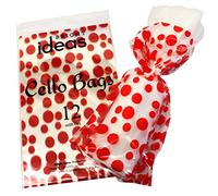 Christmas Holiday Wedding Party Gift Bag Supplies Sweet Treat Pop Corn Twist Ties [Pack of 12] Cellophane Cello SILVER Colour SILVER STAR DESIGN (Red dots)