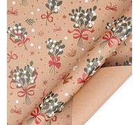 Christmas Holiday Winter Forest Mistletoe Sprig Kraft Wrapping Paper -1 Mini Roll 17 X 10 ft Per roll 14.1 sq.ft.ttl -Rustic Gift Wrap with Berry Bunches & Red Bows - Perfect for Xmas Presents, DIY