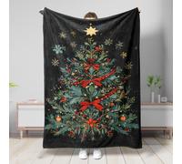 Christmas Holly and Berry Throw Blanket, Dark Green Floral Winter Holiday Decor Cozy Blanket for Sofa, Bed, All Season 50x60 Inch