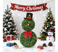 Christmas Holly Ball Outdoor Tree, Green Artificial Snowman-Shaped Topiary Tree Pot Fake Easter Plant, Easter Snowman Topiaries Plant For Porch Decoration Outdoor/Indoor (Green-1)
