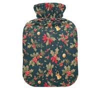 Christmas Holly Berries_4 Hot Waterbottle with Soft Cover, 1L Hot Water Bag for Neck Shoulder Warmer