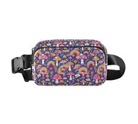 Christmas Holly Berries Women Men Teens Trendy Fanny Pack Waist Bag for Cycling Hiking Gym, Trippy Woodland Mushrooms Rainbow, One Size