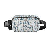 Christmas Holly Berries Women Men Teens Trendy Fanny Pack Waist Bag for Cycling Hiking Gym, Watercolor Navy Blue Anchor, One Size