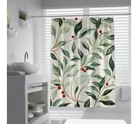 Christmas Holly Berry Fabric Shower Curtain Winter Nature Leaf Fabric Shower Curtain with Hooks Holiday Bathroom Decor Polyester Fabric 150 x 200 cm