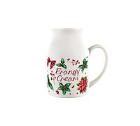Christmas Holly Brandy Cream Jug - Small Porcelain Jug Pitcher with Handle for Xmas Dinner, 450ml, White