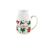 Christmas Holly Custard Jug - Small Porcelain Jug Pitcher with Handle for Xmas Dinner, 450ml, White