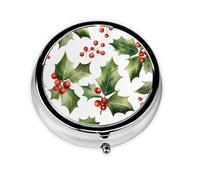 Christmas Holly Leaf Small Pill Box 3 Compartment Portable Pill Box for Purse Pocket Winter Leaves Mini Medicine Organiser for Daily Vitamin Fish Oil Storage