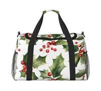 Christmas Holly Leaf Travel Duffle Bag Winter Leaves Gym Overnight Weekender Bag for Men Women Lightweight Carry On Luggage for Workout Holiday