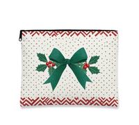 Christmas Holly Makeup Bag, Vintage Festive Cosmetic Travel Pouch for Women, Portable Small Canvas Zipper Organizer, Holiday Toiletry Bag, Green, 7x9 Inch, Holly