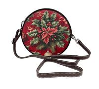 Christmas Holly Mistletoe Gift Boxes Women Round Crossbody Bags Leather Sling Bag Purse