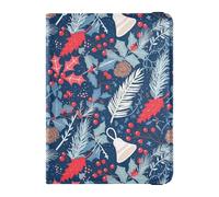 Christmas Holly Pine Cone Berry Blue Family Travel Leather Passport Holder Secure Hidden Passport Book Holders for Men Trip Must Haves Accessories