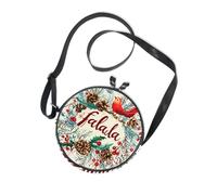 Christmas Holly Pine Cone Red Bird Holly Round Small Crossbody Bag Women Beauty with Adjustable Strap Small Black Purses Date Canvas Messenger Purse