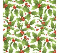 Christmas Holly Print Polycotton Fabric, Red and White, 112cm Wide (Christmas Polycotton - Holly & Berries White)