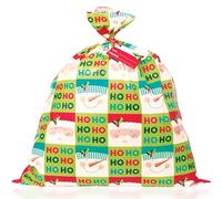 Christmas Holly Santa Jumbo Plastic Gift Bag & Tag
