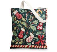 Christmas Holly Socks Canvas Tote Bag for Shopping 13x15, Aesthetic Vintage Xmas Plant Reusable Grocery Print Bag for Women, Happy Holiday Beach Aesthetic Painting Gift Decor