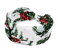 Christmas Holly Twigs with Red Berries Green Fir Trees Sports Headbands for Women, Elastic Sports Hair Bands Nurse Wide Turban for Workouts Yoga Gym Tennis