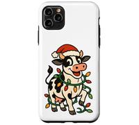 Christmas Holstein Cow Lights Santa Hat black white Funny Case for iPhone 11 Pro Max