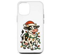 Christmas Holstein Cow Lights Santa Hat black white Funny Case for iPhone 12/12 Pro