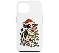 Christmas Holstein Cow Lights Santa Hat black white Funny Case for iPhone 13