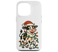Christmas Holstein Cow Lights Santa Hat black white Funny Case for iPhone 13 Pro