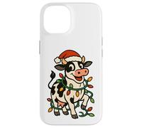 Christmas Holstein Cow Lights Santa Hat black white Funny Case for iPhone 14