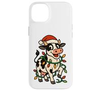 Christmas Holstein Cow Lights Santa Hat black white Funny Case for iPhone 14 Plus