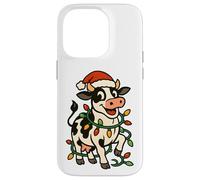 Christmas Holstein Cow Lights Santa Hat black white Funny Case for iPhone 14 Pro