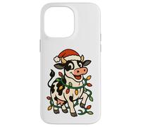 Christmas Holstein Cow Lights Santa Hat black white Funny Case for iPhone 14 Pro Max