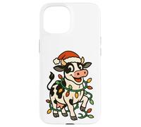 Christmas Holstein Cow Lights Santa Hat black white Funny Case for iPhone 15