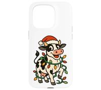 Christmas Holstein Cow Lights Santa Hat black white Funny Case for iPhone 15 Pro