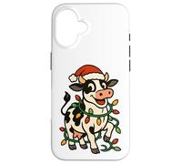 Christmas Holstein Cow Lights Santa Hat black white Funny Case for iPhone 16