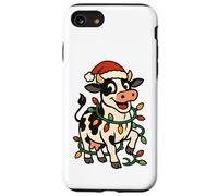 Christmas Holstein Cow Lights Santa Hat black white Funny Case for iPhone SE (2020) / 7/8