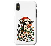 Christmas Holstein Cow Lights Santa Hat black white Funny Case for iPhone X/XS