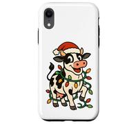 Christmas Holstein Cow Lights Santa Hat black white Funny Case for iPhone XR