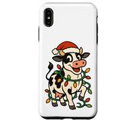 Christmas Holstein Cow Lights Santa Hat black white Funny Case for iPhone XS Max