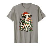 Christmas Holstein Cow Lights Santa Hat Black White Funny T-Shirt