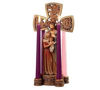Christmas Holy Family Nativity Advent Wreath - 14" H Cross Candleholder with Figurines of Mother Mary, St Joseph and Baby Jesus