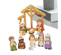 Christmas Holy Family Table Ornaments - Nativity Set Christmas Indoor Scene Statue Figurines | 12X Jesus Manger Crib Ornament, Resin Nativity Figurine Set for Christmas