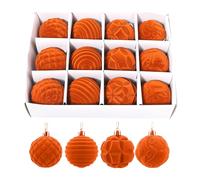 Christmas Home Decorations Baubles,Flocked Velvet Christmas Tree Ball Ornaments Set, Decorative Hanging Baubles, Shatterproof Plastic Decorations for Xmas Tree, Wreath, Garland (Orange)