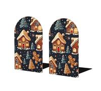 Christmas Home Tree Book Ends 1 Pair Xmas Gingerbread Man Wooden Bookends for Shelves Heavy Duty Bookshelf Holder with Anti Slip Base, Book Stopper for Home Office Library