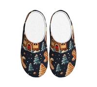 Christmas Home Tree Women's Slippers Flannel House Slippers for Men Xmas Gingerbread Man Non-Slip Warm Winter Shoes for Indoor Outdoor UK 9-10