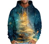 Christmas Hooded Pullover for Men Xmas Tree Snowflakes Sweatshirt Funny 3D Printed Hoodies Long Sleeve Jumper Novelty Shirt Drawstring Hoodie Cosy Sportswear Christmas Costume with Pocket