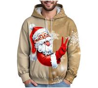 Christmas Hoodie for Men Graphic Oversized Pullover Hooded Sweatshirt Christmas Sweatshirts Mens Fashion Splicing Cute Xmas Winter Warm Xmas Hooded Sweatshirts Mens Jumper Sweater for Men Khaki
