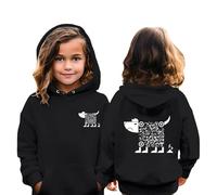 Christmas Hoodie for Teenager Kids Dog Pattern QR Code Print Hooded Sweatshirt Solid Color Xmas Drawstring Sweatshirts Pullover Hoody Jumper Sweater Cute Cartoon Casual Christmas (Black, 5-6 Years)