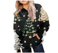 Christmas Hoodie Girls Christmas Jumper with Pockets Christmas Sweatshirt Children with Christmas Tree Print Loose Chirstmas Hoodie Christmas Hoodie Xmas Long Sleeve Winter Jumper