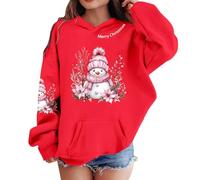 Christmas Hoodie Girls Fleece Graphic Hoodies Winter Warm Xmas Long Sleeve Pullover Festive Jolly Snowman Hooded Sweatshirt Teen Girls Loose Fit Hoody Tops With Pockets Age 1-14 Years (Red, 5-6 Years)